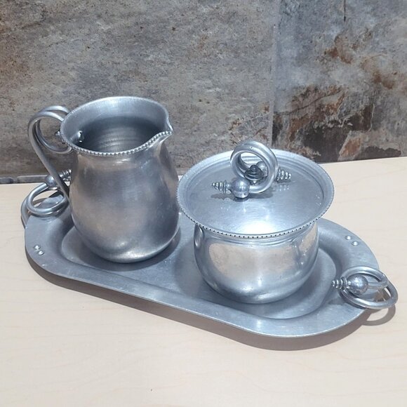 Vintage BW Buenilum Aluminum Sugar Creamer Set with Tray - Picture 12 of 12